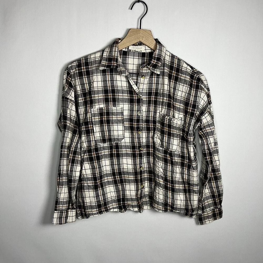 Pacsun‎ L.A. Hearts Top Women Sz Small Flannel Collared Crop Button Down Blouse